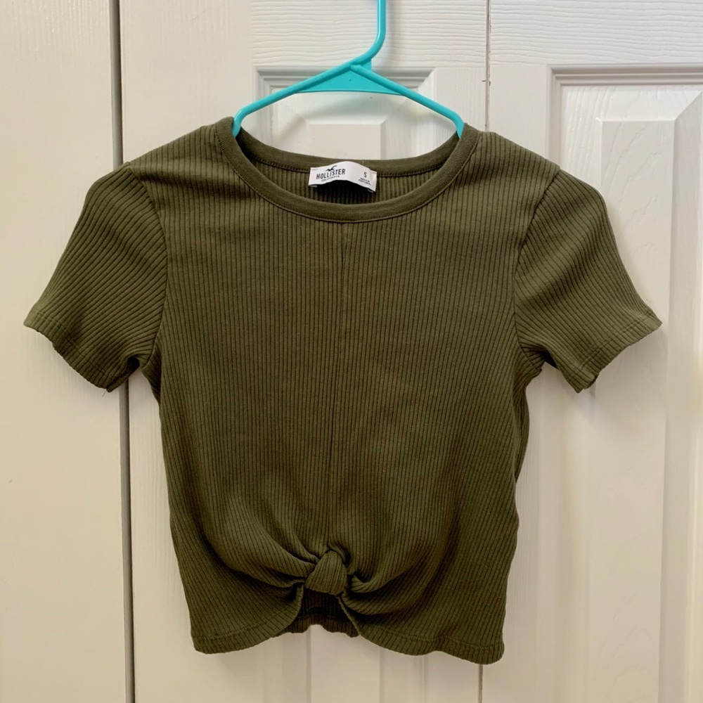 Hollister Army Green Tie Front Ribbed Tee
